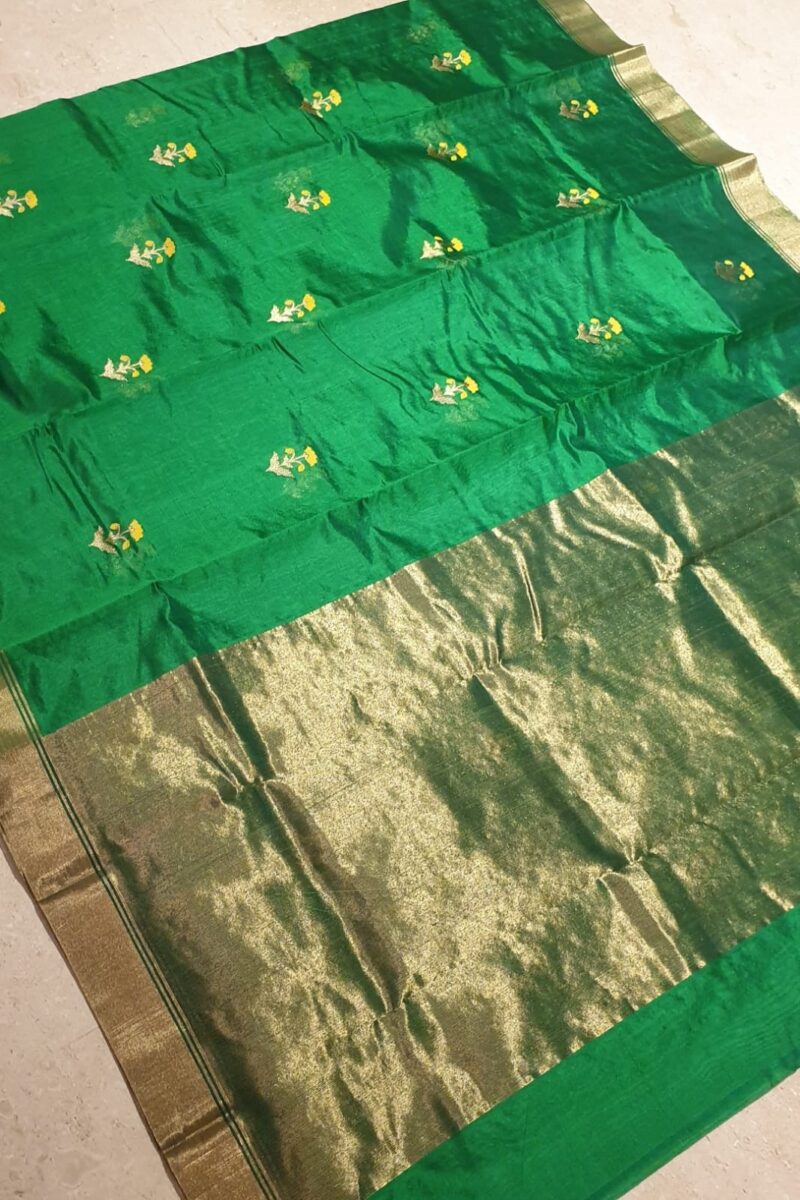 Handwoven Chanderi Pattu silk saree with beautiful woven motifs - Ecommerce