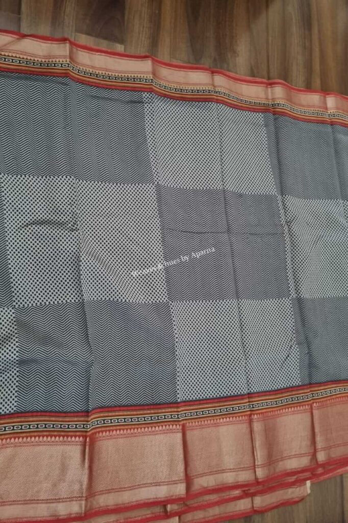 Benarasi Printed Cheeniya Silk saree with heavy zari border - Ecommerce
