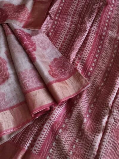 Handwoven printed Tussar silk saree