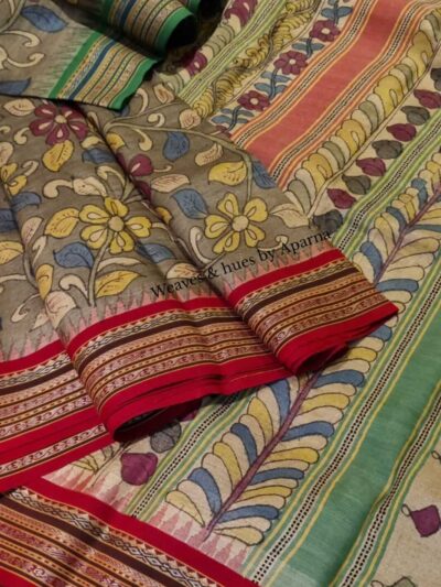 Pen kalamkari work on Vidharba Tussar silk saree