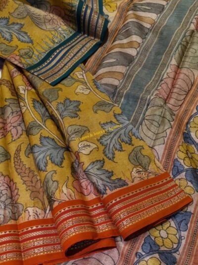 Pen kalamkari work on Vidharba Tussar silk saree