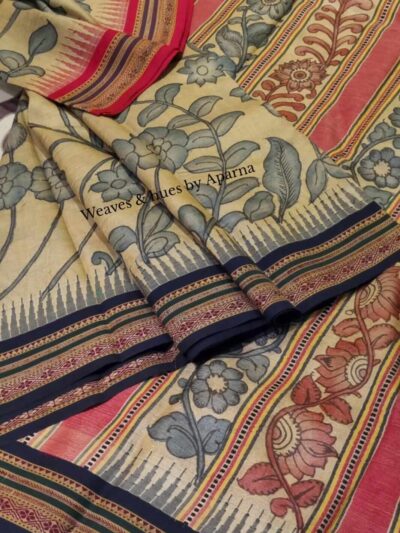 Pen kalamkari work on Vidharba Tussar silk saree