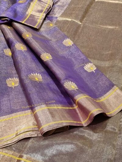 Handwoven Tissue silk saree with beautiful lotus motifs