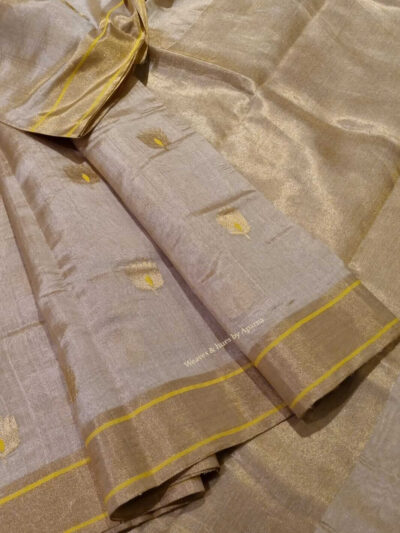 Handwoven Tissue silk saree with beautiful lotus motifs